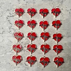 COPY - NWT Set Of 20 Enamel Red Heartbeat Heart Charms
